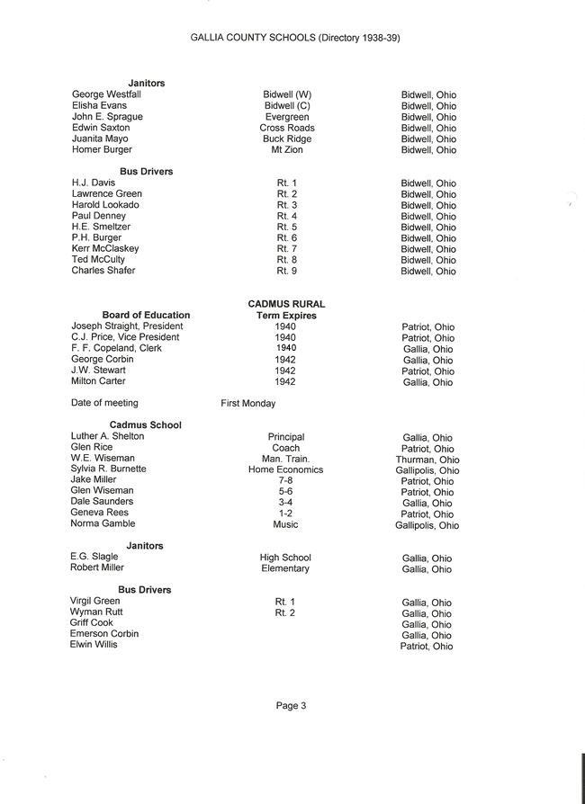 Gallia County Schools Directory 1938-39d