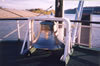 Looking down river over boat's bell